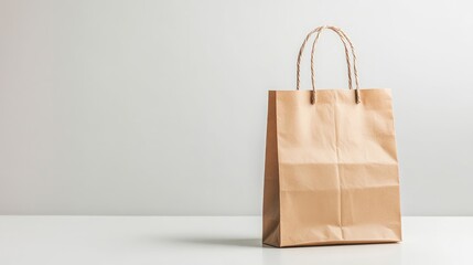 Poster - Brown paper bag with rope handles on a clean white background ideal for retail and packaging designs