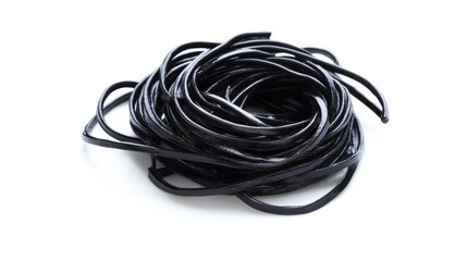 Poster - Black spaghetti strands isolated on a clean white background perfect for culinary presentations and food styling concepts