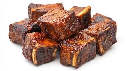 Aufkleber - Cooked barbecue chuck beef short ribs arranged on isolated white background showcasing delicious smoky flavors and rich texture