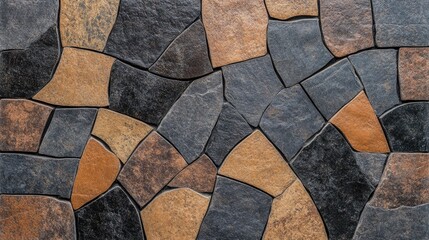 Aufkleber - Textured interlocking paver blocks in brown and black showcasing various shapes ideal for outdoor pavement and landscaping backgrounds.