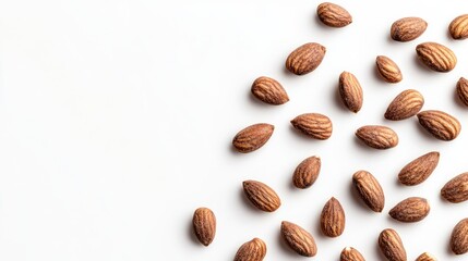 Aufkleber - Almonds scattered on a clean white background showcasing natural texture and color suitable for food and health-related imagery