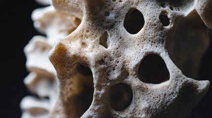Aufkleber - Bone texture macro closeup with intricate details and dark background highlighting natural features of skeletal structure