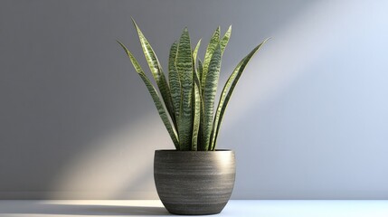 Poster - Stylish Sansevieria plant in a modern pot adding a touch of elegance to interior decor and enhancing indoor aesthetics.