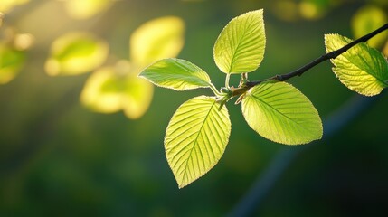 Poster - lush green leaves with soft bokeh background creating a serene natural atmosphere in sunlight showcasing the beauty of nature