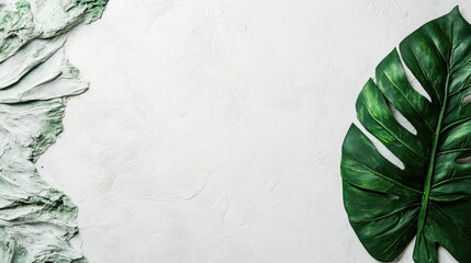 Aufkleber - Vibrant green leaf texture with intricate veins against a plain white backdrop creating ample copy space for design or promotional use