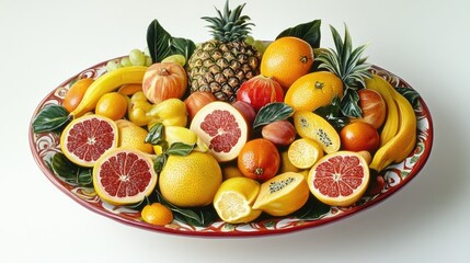 Poster - tropical fruit platter beautifully arranged with vibrant colors and variety on a light background fo