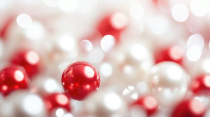 Aufkleber - Red and white pearl beads with soft blur effect creating a dreamy background perfect for festive and elegant themes