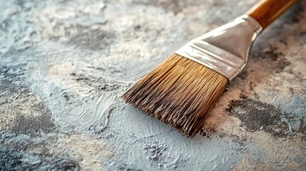 Aufkleber - Close up of a paintbrush on textured concrete surface illustrating artistic tools and materials for painting and renovation projects