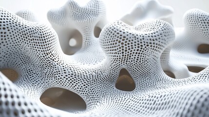 Poster - Abstract white 3D textured surface with holes and bumps.