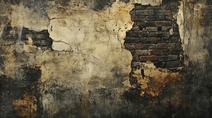 Poster - Vintage exposed brick wall with peeling plaster perfect for artistic reference and texture inspiration in historical design projects.