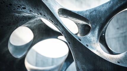 Poster - Abstract metallic sculpture with organic, flowing forms and holes.