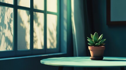 Poster - succulent plant on a table in a studio setting with soft window light creating a serene and inviting