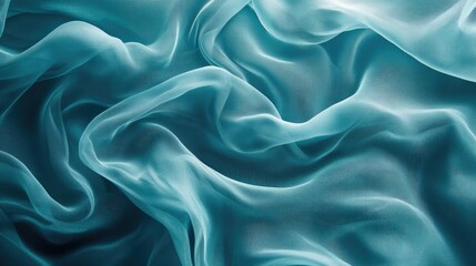 Poster - Luxurious silky fabric texture in soft waves creating an elegant and abstract background design in soothing teal tones.