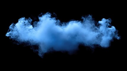 Poster - Abstract blue smoke cloud against a black background representing mystery and depth in artistic visuals and design concepts