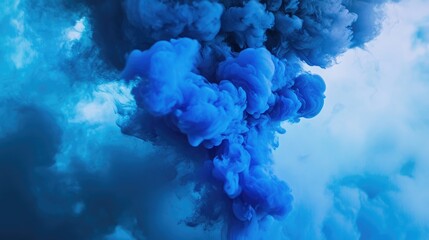 Poster - dynamic blue smoke billowing against a contrasting black background creating an abstract and visuall