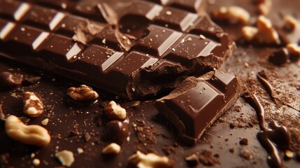 Poster - Decadent broken chocolate bar with crunchy nuts and rich caramel on a textured surface