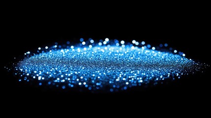 Poster - abstract blue glitter texture with defocused bokeh circles on a black background ideal for design te