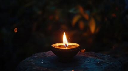 Aufkleber - Illuminating oil lamp flame glowing in darkness creating a serene and tranquil ambiance for peaceful moments or spiritual settings
