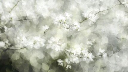 Poster - Soft focus abstract background featuring delicate white blossoms in a dreamy, blurred floral composition with gentle light effect.