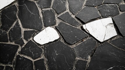 Poster - Damaged black and white paving stones texture background for architectural or urban design projects
