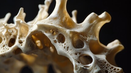 Aufkleber - Intricate macro closeup of bone structure showcasing detailed textures against a smooth black background