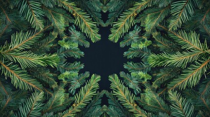 Aufkleber - Abstract geometric composition of coniferous branches creating a symmetrical pattern ideal for seamless designs and interior decoration elements