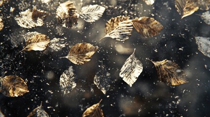 Aufkleber - Golden autumn leaves shimmering in sunlight on a reflective surface creating a beautiful seasonal atmosphere