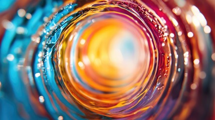Poster - vibrant close-up of swirling colorful water in a tube creating an abstract visual effect with reflec