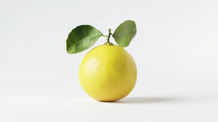 Poster - Bergamot fruit with green leaves on a white background highlighting its vibrant yellow color and unique texture.