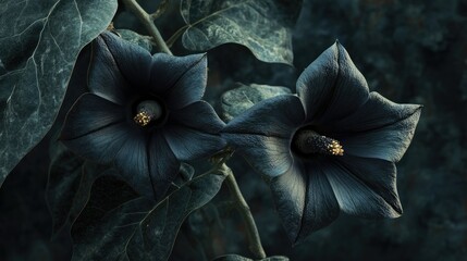 Aufkleber - Black Datura flowers showcasing unique morphology and deep colors highlighting their medicinal significance and natural beauty.