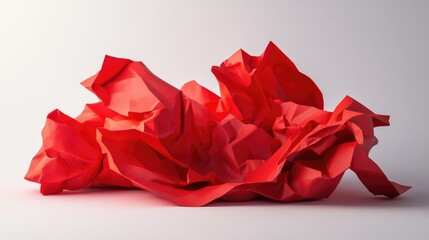 Poster - Crumpled red paper texture on a white background ideal for creative design and artistic projects