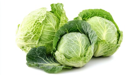 Aufkleber - Fresh organic cabbage heads on a white background showcasing vibrant green leaves ideal for healthy cooking and agricultural themes.