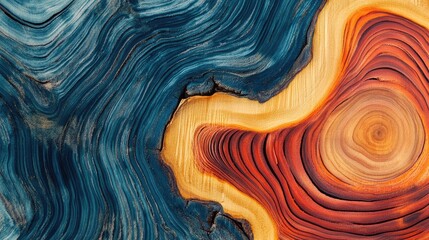 Poster - Colorful cross section of wooden boards showcasing intricate textures and vibrant patterns in natural wood grain design