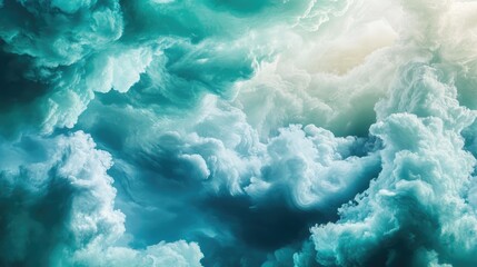 Poster - Vibrant abstract clouds swirling beneath a tranquil surface with a soft light creating a serene underwater atmosphere on a white background