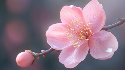 Aufkleber - Stunning close-up of apricot blossom showcasing delicate pink petals and intricate details on the branch against a soft blurred background.