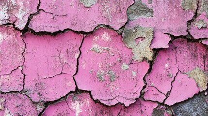 Aufkleber - Textured background of cracked pink concrete wall showcasing weathered surface and renovation potential for design and construction projects