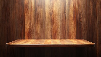 Poster - Wooden shelf against a textured wooden background for showcasing products and enhancing display presentations