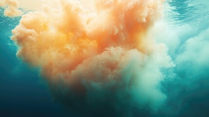 Poster - Colorful underwater cloud formation in a serene aquatic setting with light and shadows enhancing the natural beauty of water dynamics