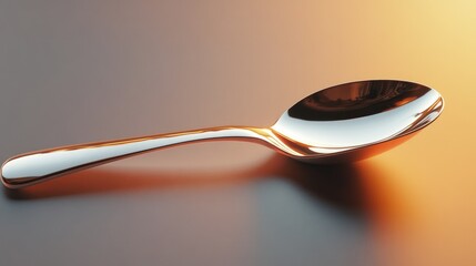 Poster - Artistic reflection of light on a shiny metallic spoon displaying vibrant hues in a minimalist setting