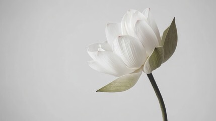 Poster - Elegant white Lotus flower gracefully positioned against a clean white background highlighting its delicate petals and serene beauty.