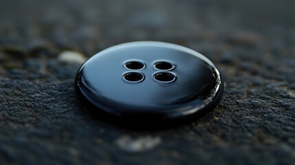 Aufkleber - Elegant glossy black button with four holes resting on a textured surface, perfect for fashion or sewing-related projects.