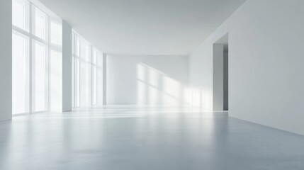 Aufkleber - Spacious bright white office interior with large windows and soft natural light creating a serene atmosphere for a modern workspace