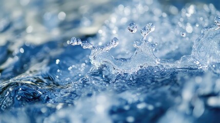 Poster - Dynamic water splash capturing the beauty of nature's movement and fluidity with sparkling droplets and vibrant blue tones.