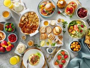 Wall Mural - A vibrant gluten-free brunch spread. on a stylish table. showcasing a variety of delicious and safe meal options. Ideal for brunch menus and gluten-free lifestyle promotions