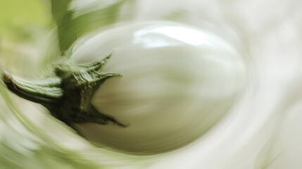 Poster - Blurred close-up of a fresh white eggplant emphasizing its unique shape and texture against a soft green background