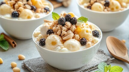Poster - Ais kacang dessert featuring shaved ice topped with fruits and nuts served in a bowl, perfect for hot weather enjoyment