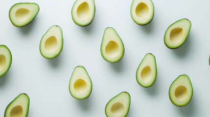 Aufkleber - Sliced avocado fruits arranged on a light background showcasing their texture and vibrant colors