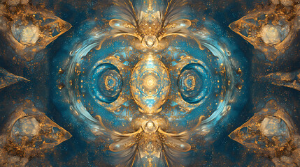 Wall Mural - Celestial tapestry: an abstract symphony of azure and gold generative ai. Etherea. Illustration