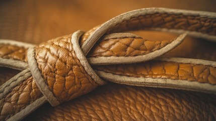 Poster - Textured brown leather belt with intricate knot detail on a soft leather surface showcasing craftsmanship and luxury accessories.