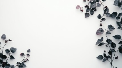 Aufkleber - Blackberries with leaves elegantly arranged on a clean white background creating a fresh and vibrant natural scene